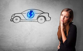 Formal person thinking about electric car concept